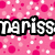 Pink background with white and light pink polka dots, black-outlined text reading 'mariss' in pixelated font.