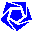 Four blue and gray pixelated spiral patterns arranged in a on a light gray background, each with distinct rotational direction and edge alignment