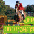 Animated sequence showing a rider on horseback jumping an obstacle, then transitioning to static text and graphics with 'Good Services' over a brown shape.