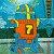 Pixelated robot icon with orange torso, blue limbs, yellow antennae, and a question mark on its chest against a blurred background.