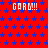 Red background with blue stars and repeated "GARU!!" text in white pixelated font, static image.