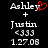 A pixelated digital image shows two side-by-side text-based displays with identical content except for a red heart symbol replacing the 'y' in 'Ashley' on the left display.