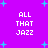 Purple background with light blue plus signs and four identical text blocks reading 'ALL THAT JAZZ' in white pixelated font.