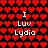 Red heart pattern background with white text "I Luv Lydia" in two vertical , one of hearts removed from the center