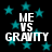 Black background with teal stars and white text reading "ME VS GRAVITY" in four identical quadrants.
