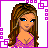 Pixel art contact sheet showing a female character's head, torso, legs, and text elements in a 3x2 grid with purple borders.