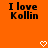 Orange background with black text reading "I love Kollin" and two white pixelated heart symbols at the bottom.