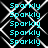 Cyan text reading "Sparkly" repeated in a pattern over a black background with white geometric lines