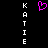 A static pixel art image with a black background, white vertical text reading "KATIE" on both sides, and a pink pixelated heart symbol in the center.