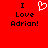 Red background with black text reading "I Love Adrian!" and a white pixelated heart symbol above the word "Love" on both sides.