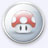 Pixelated circular icon with a white and light blue gradient background, featuring a red and white mushroom-like figure with two black eyes.