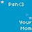 Blue background with repeated white text 'Your Mom' and pink star accents, each instance paired with 'Psh<3' in top-left corner.