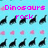 Pixelated cyan background with repeating black dinosaur silhouettes and pink heart shapes, overlaid with multiple lines of magenta text reading "Dinosaurs rock" and "Lauren and Erin Dino sisters forever."
