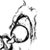 Pixelated black-and-white static icon with abstract curved lines and scattered dots on a white background, resembling a stylized character or symbol.