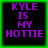 Four identical pixelated text arranged in a , each displaying "KYLE IS MY HOTTIE" in purple block letters on black background with green border