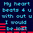 Pixelated cyan text on dark blue background with red horizontal bars, repeating phrases and animation changes in red bar positions.