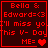Red pixelated text on dark background displays 'Bella & Edward=3', 'I'll miss yo his V- Day', and 'ME=' with heart symbols changing across four