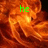 Animated sequence of a cartoon character with orange hair and glowing eyes, displaying changing green text above its head.
