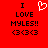 Red background with black text reading "I LOVE MYLES!!" and three heart symbols, one heart symbol animated as a white pixelated outline.