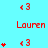Red text 'Lauren' and '<3' symbols on cyan background with animated heart sequences.