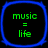 Four identical square icons with rounded corners, each displaying green text 'music = life' on a black background and bordered by a blue outline.