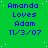 Green background with blue text reading "Amanda Loves Adam 11/3/07" repeated in a pattern, some contain white pixel dots and one is gray