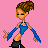 Pixel art contact sheet showing a dancing character in blue outfit with pink background and "Just Gotta Dance" text.