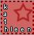 Pixelated icon with vertical text 'kathleen' on left, large red star outline in center-right, and reddish-pink gradient background bordered by dark red squares.
