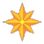 Static pixelated star icon with eight points and gradient orange-yellow color scheme on gray background.