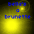 Blue text 'bella's a brunette' on yellow gradient background with shifting light effects.