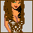 Pixelated female figure with long brown hair, green eyes, and red lips in a low-cut dress with white cross patterns on gray background.