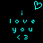 Cyan pixel art on black background shows 'i love you <3' text with a heart symbol above, displayed in two identical static frames.