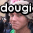 Pixelated image of a person with light skin wearing a white hat and green shirt, overlaid with large black-and-white text reading "dougi".
