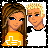 A 2x2 contact sheet of pixel art frames showing a couples-themed animated icon with two cartoon characters and heart-shaped text elements on pink backgrounds.