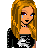 Pixelated image of a girl with long blonde hair, blue eyes, and tears on her face wearing a black top with white design.