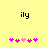 Yellow background with black text 'ily' above two of pink and light pink pixelated heart shapes