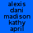 three and six displaying names in black text on blue and white backgrounds
