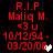 Red text memorializing 'R.I.P Maliq M.' with dates and symbols on black background, showing animation changes in heart icons.