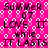 Pixelated text on a pink background with white circular patterns, repeating 'SUMMER 07 LOVE IT while IT LASTS' in black block letters.