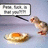 Pixelated image shows a speech bubble with indistinct text, a shrimp-like creature, and a plate of food on a light blue background.