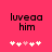Pixelated text 'luveaa him' on bright pink background with five heart symbols below, two versions showing heart animation changes.