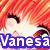 Pixelated anime-style icon shows a character with bright red hair and dark eyebrows against an orange-red gradient background, with the name 'Vanessa' in white text on blue banner.