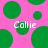Pink background with green circles and two instances of the text 'Callie' in white pixelated font.