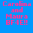 Pixelated text 'Carolina and Maura BF4E!!' in pink on blue background with green rectangular overlays shifting across the text.