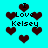 Pixelated icon with cyan background, dark red hearts, and text reading "I Love Kelsey" in multiple arrangements.