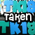 Pixelated text-based animation with blue and teal lettering, black outlines, and white text reading "taken by" and "QUACK!" over a dark background.