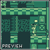Pixel art scene with green and dark teal tones showing a character in a top hat standing on a checkered platform beneath a brick wall, with 'PREVIEW' text at bottom.
