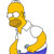 Pixelated yellow cartoon character with white eyes, brown beard, and blue pants holding a banana in right hand.