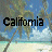 Beach scene with palm trees, blue sky, and white clouds; text "Califomia" appears in black or white pixelated font over the image.