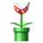 Pixelated red and white spotted flower with open mouth in green pot, stem and leaves visible.